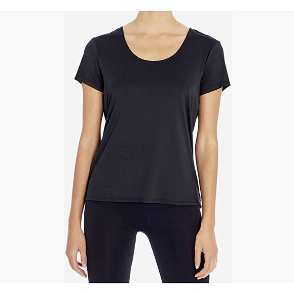 Marika Women's size Small Short Sleeve Open Back Athletic Yoga Top Black - Picture 2 of 12